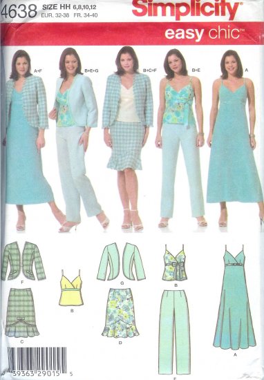 S4638 Simplicity Pattern EASY CHIC Dress, Top, Skirt, Pants, Jacket Misses/Miss Petite HH 6,8,10,12
