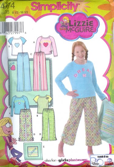 S4974 Simplicity LIZZIE McGUIRE Pants, Knit Top, Blanket, Pillow Cover Girl/Girl Plus Size 8-16