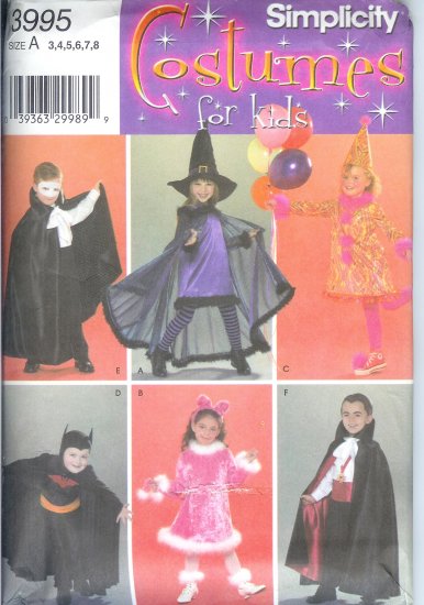 S3995 Simplicity Pattern Costumes for Kids Size A 3,4,5,6,7,8