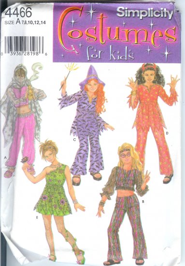 S4466 Simplicity Pattern Costumes for Kids Girls Size A 7,8,10,12,14