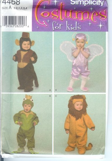 S4468 Simplicity Pattern Costumes for Kids Toddlers Size A 1/2,1,2,3,4