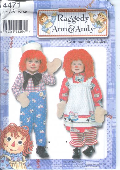 S4471 Simplicity Pattern RAGGEDY ANN & ANDY Costumes for Toddlers Size AA 1/2,1,2