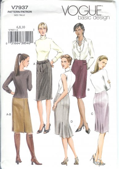 V7937 Vogue Pattern BASIC DESIGN Skirt Misses/Miss Petite Size 6,8,10