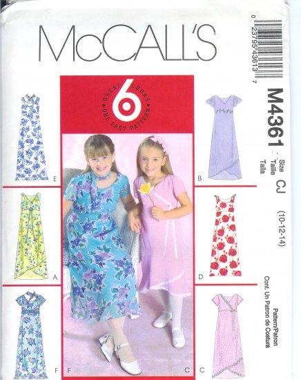 M4361 McCall Pattern "6 LOOKS 1 EASY PATTERN" Dress & Scarf Child / Girls CHH 7-8-10-12
