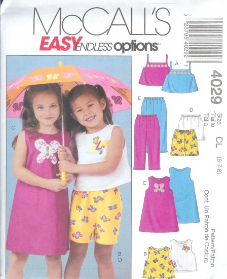 M4029 McCall EASY ENDLESS OPTIONS Tops, Dress, Shorts, Pants Girl Child Size CL 6-7-8