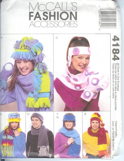 M4184 McCall Pattern FASHION ACCESSORIES Hat, Scarf, Mittens, Headband, Visor All Sizes