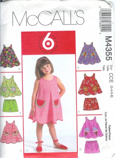 M4355 McCall 6 GREAT LOOKS Dress, Top, Shorts Girl Child Size CL 6-7-8