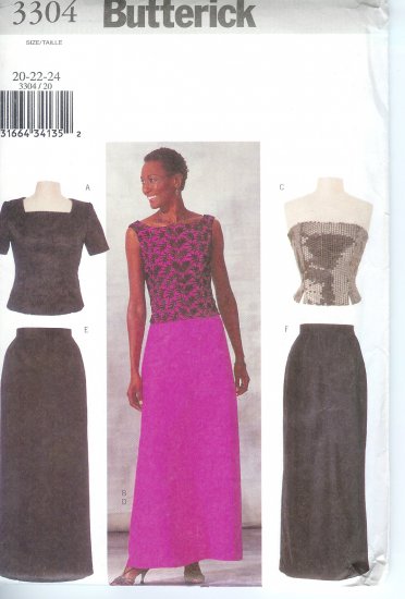 B3304 Butterick Pattern Top, Skirt Misses Size 20, 22, 24