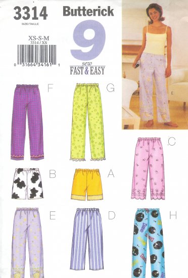 B3314 Butterick Pattern 9 FAST EASY SEW Top, Shorts, Pants Misses/Miss Petite Size XS, S, M