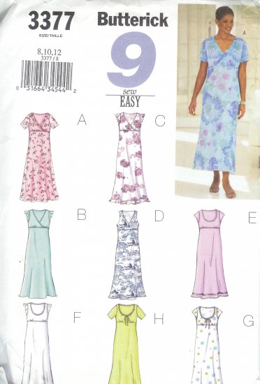 B3377 Butterick Pattern 9 EASY SEW Dress Misses/Miss Petite Size 8, 10, 12
