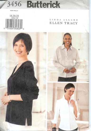 B3456 Butterick Pattern TLINDA ALLARD & ELLEN TRACY Tops Misses Size18, 20, 22