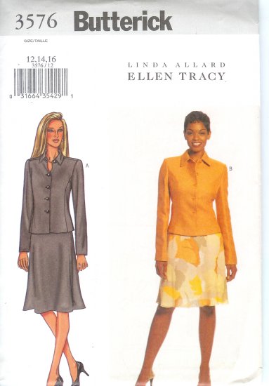 B3576 Butterick Pattern EASY Jacket, Skirt Misses/Miss Petite Size 12, 14, 16