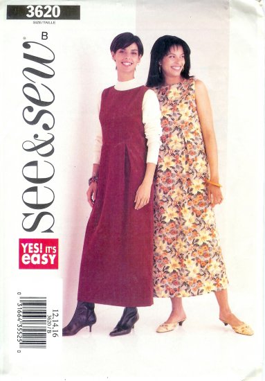 B3620 Butterick Pattern EASY SEE & SEW Misses Size B 12, 14, 16