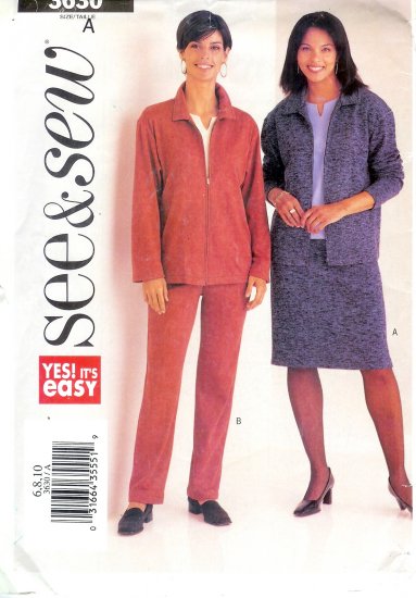 B3630 Butterick Pattern VERY EASY SEE & SEW Misses Size 6, 8, 10