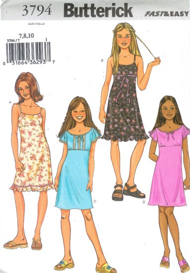 B3794 Butterick Pattern FAST EASY Dress Girl Size 12, 14, 16