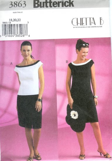 B3863 Butterick Pattern CHETTA B Top, Skirt, Dress Misses/Miss Petite Size 18, 20, 22