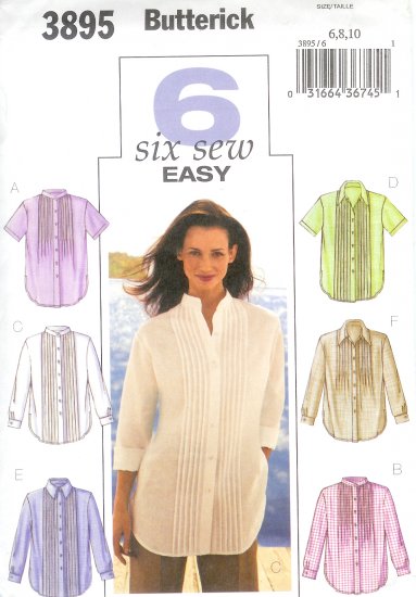 B3895 Butterick Pattern 6 SEW EASY Shirt Misses/Miss Petite size 12, 14, 16