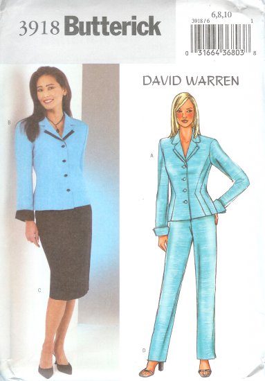 B3918 Butterick Pattern DAVID WARREN Jacket, Skirt, Pants Misses/Miss Petite Size 12, 14, 16