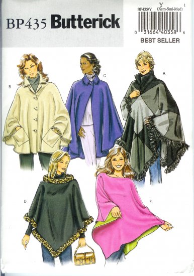 BP435 Butterick Pattern EASY Ponchos Misses Size XS, S, M
