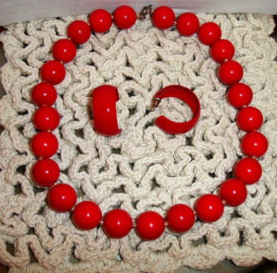 RED Bead Necklace with matching earrings