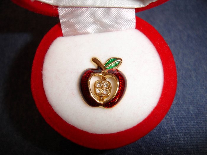 NIP Rhinestone apple pin