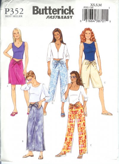BP352 Butterick Pattern FAST&EASY Skirt, Shorts, Pants Misses/Miss Petite Size XS,S,M