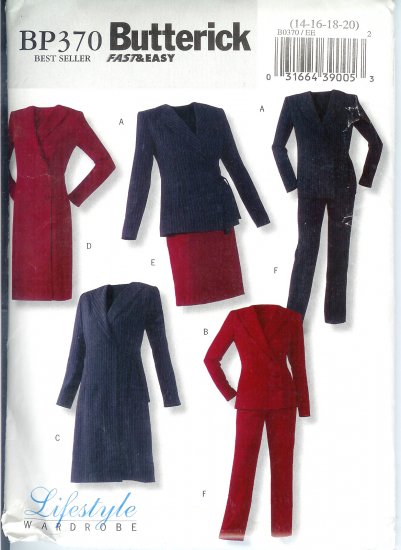 BP370 Butterick Patterns FAST&EASY Jacket, Dress, Skirt, Pants Misses Size 14-20