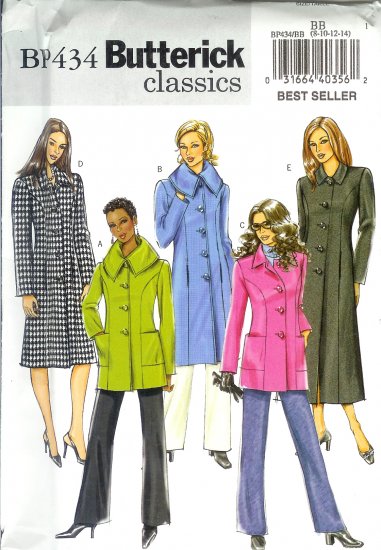BP434 Butterick Pattern EASY CLASSICS Jacket & Coat Misses/Miss Petite Size BB 8-10-12-14