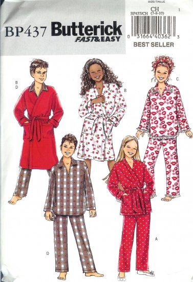 BP437 Butterick FAST&EASY Robe, Belt, Top, Pants Boy/Girl Size CS 12-16