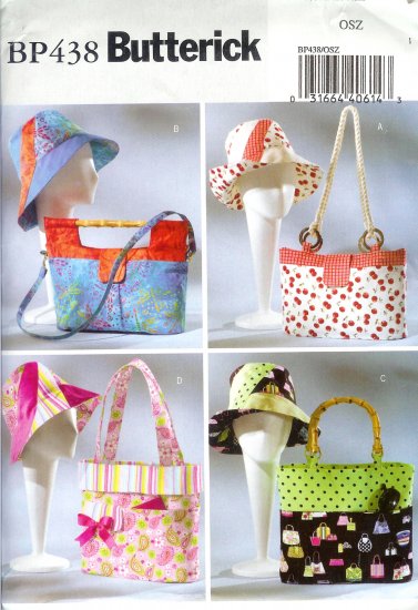 BP438 Butterick Pattern Handbags, Totes & Matching Hats OSZ