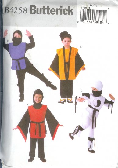 B4258* SOLD* Butterick Pattern EASY Ninja Costumes Child/Unisex Size 2,3,4,5