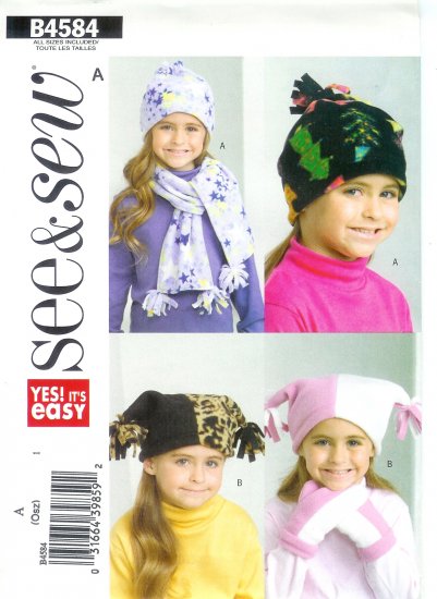 B4584 Butterick Pattern EASY SEE&SEW Hat, Scarf, Mittens OSZ