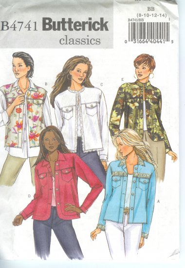 B4741 Butterick Pattern CLASSICS EASY Jacket Misses/Miss Petite Size BB 8-10-12-14