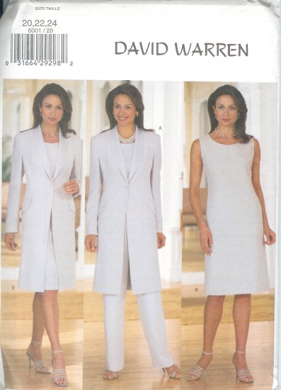 B6001 Butterick Pattern DAVID WARREN Jacket, Dress,Top, Pants Misses/Miss Petite Size 8,10,12