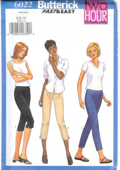 B6022 Butterick Pattern FAST&EASY 2-HOUR Pants EASY Misses Size 6,8,10