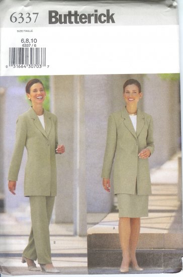 B6337 Butterick Pattern EASY Jacket, Skirt, Pants Misses/Miss Petite Size 6,8,10