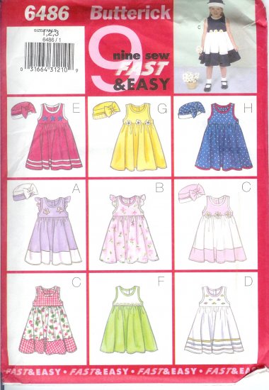 B6486 Butterick Pattern 9 SEW FAST&EASY Dress Girl Todd/Child Size 4, 5, 6