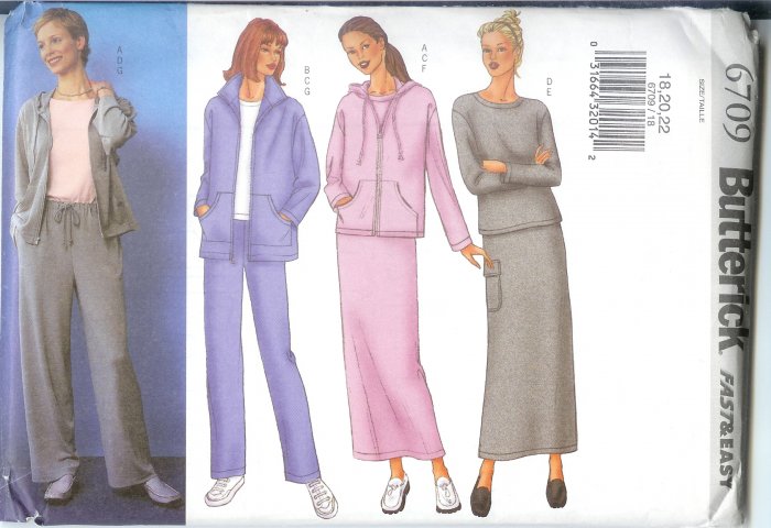 B6709 Butterick Pattern FAST & EASY Jacket, Top, Skirt, Pants Misses/Miss Petite Size 6, 8, 10