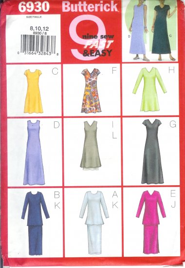 B6930 Butterick Pattern 9 SEW FAST & EASY Dress, Tunic, Skirt Misses/Miss Petite Size 8, 10, 12