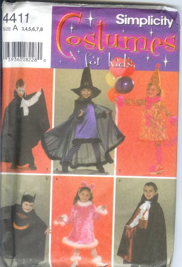 S4411 Simplicity COSTUMES FOR KIDS Unisex Size A 3,4,5,6,7,8