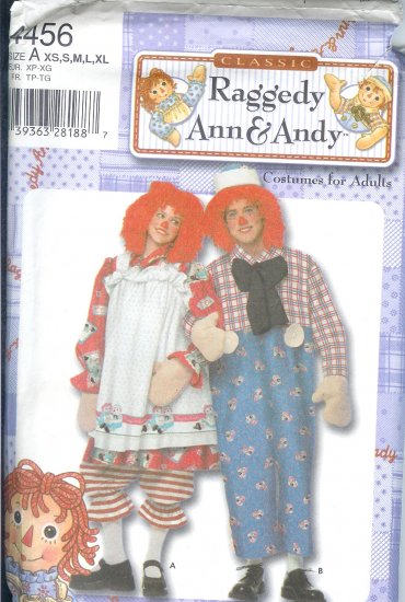 S4456 Simplicity Pattern RAGGEDY ANN & ANDY Costumes for Adults Size A XS - XL