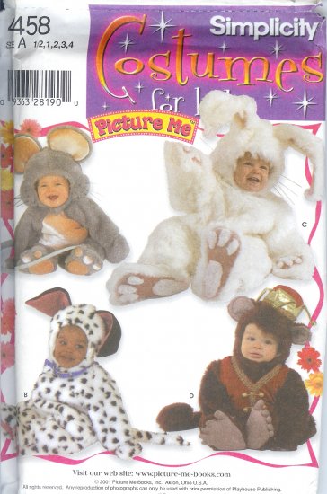 S4458 Simplicity Pattern COSTUMES FOR KIDS "PICTURE ME" Toddler Size A 1/2-4