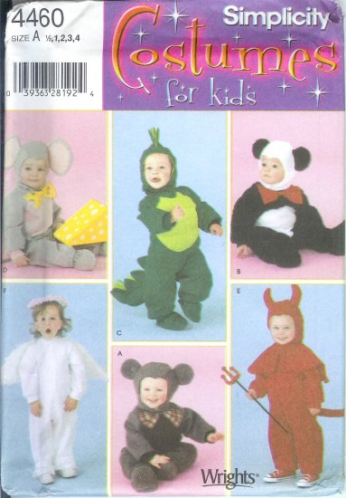 S4460 Simplicity Pattern COSTUMES FOR KIDS Toddler Size A 1/2, 1, 2, 3, 4