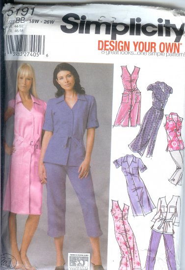 S5191 Simplicity Pattern DESIGN YOUR OWN Shirt dress or Tunic & Pants Misses/Womens BB 18W - 26W