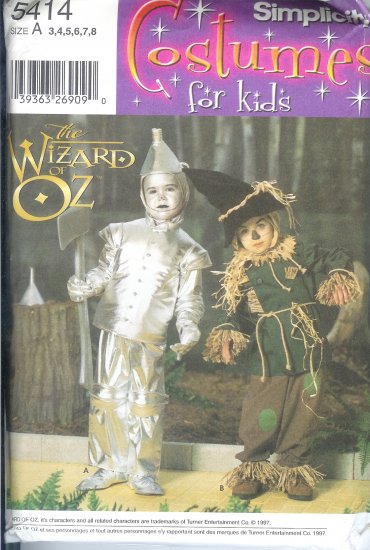 S5414 Simplicity Pattern WIZARD of OZ Costumes for Kids Child Size A 3-8