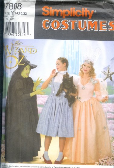 S7808 Simplicity Pattern WIZARD of OZ Costumes Misses Size P 12, 14, 16