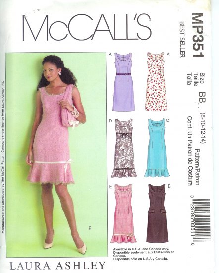 MP351 McCalls Pattern LAURA ASHLEY Dress Misses Size FF 16-18-20-22