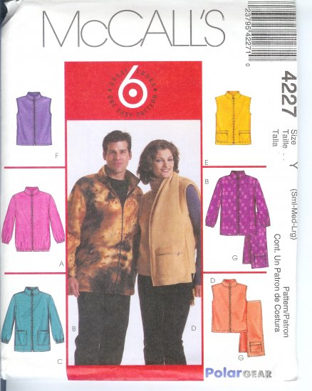 M4227 McCalls Pattern 6 GREAT LOOKS Unlined Jackets, Vests, Scarf Misses/Men Size XL - XXL