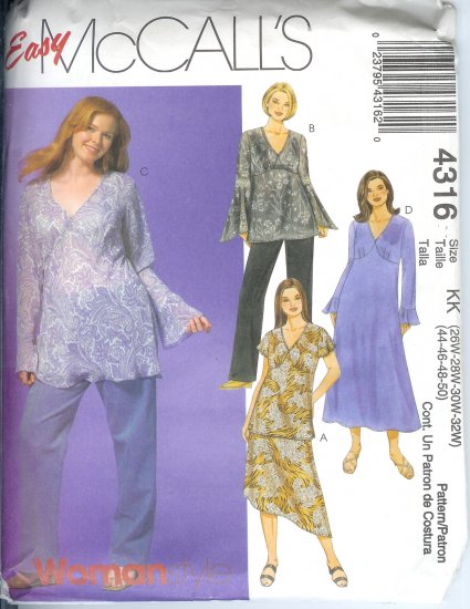 M4316 McCalls Pattern EASY Woman Style-Tops,Dress,Skirt,Pants Womens/Womens Petite Size RR 18W-24W