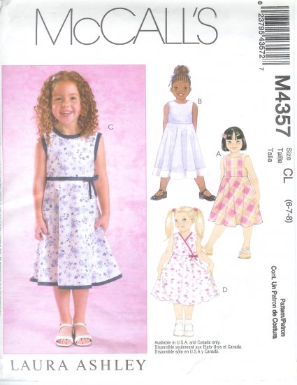 M4357 McCalls Pattern LAURA ASHLEY Dresses Child/Girl Size CCE 3-4-5-6